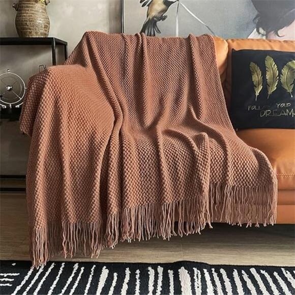 Knitted Throw Blanket with Tassels Bubble Textured Bed Blanket - Picture 7 of 7